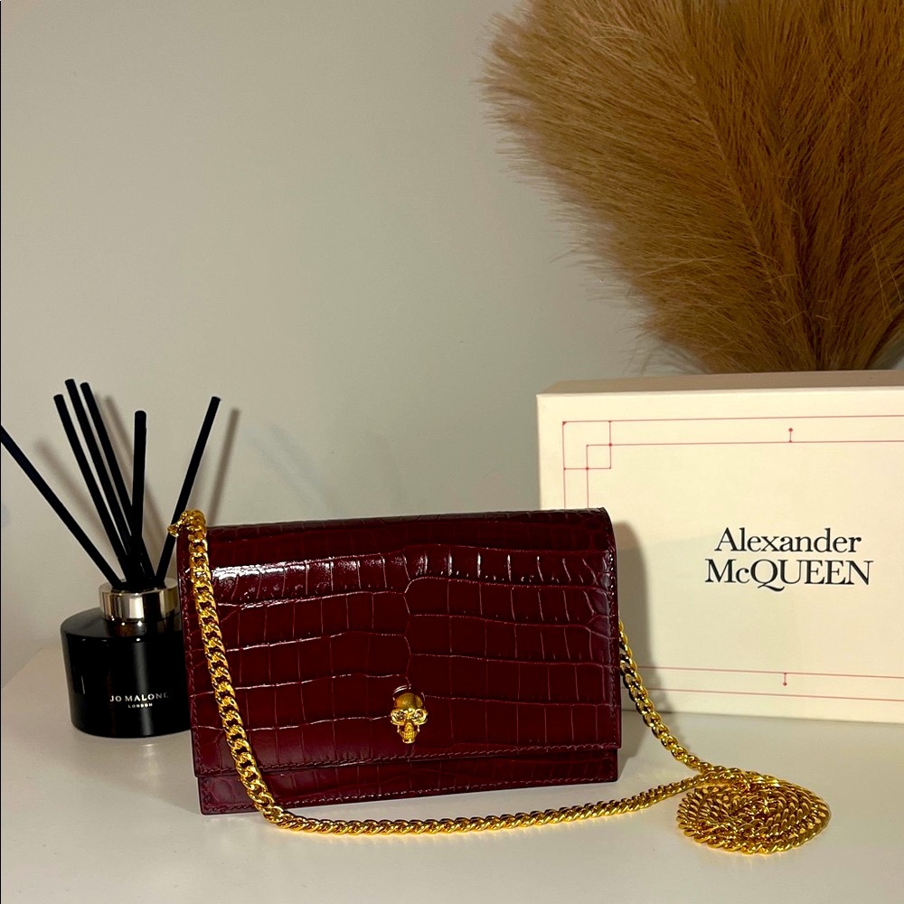 Alexander McQueen Dark Red Croc-Embossed Crossbody Bag (Never Worn)